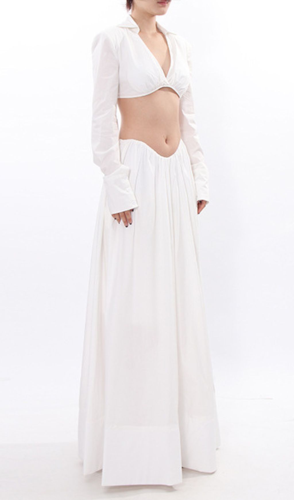 Idra Chic White Two-Piece Long Sleeve Crop Top & Maxi Skirt Set