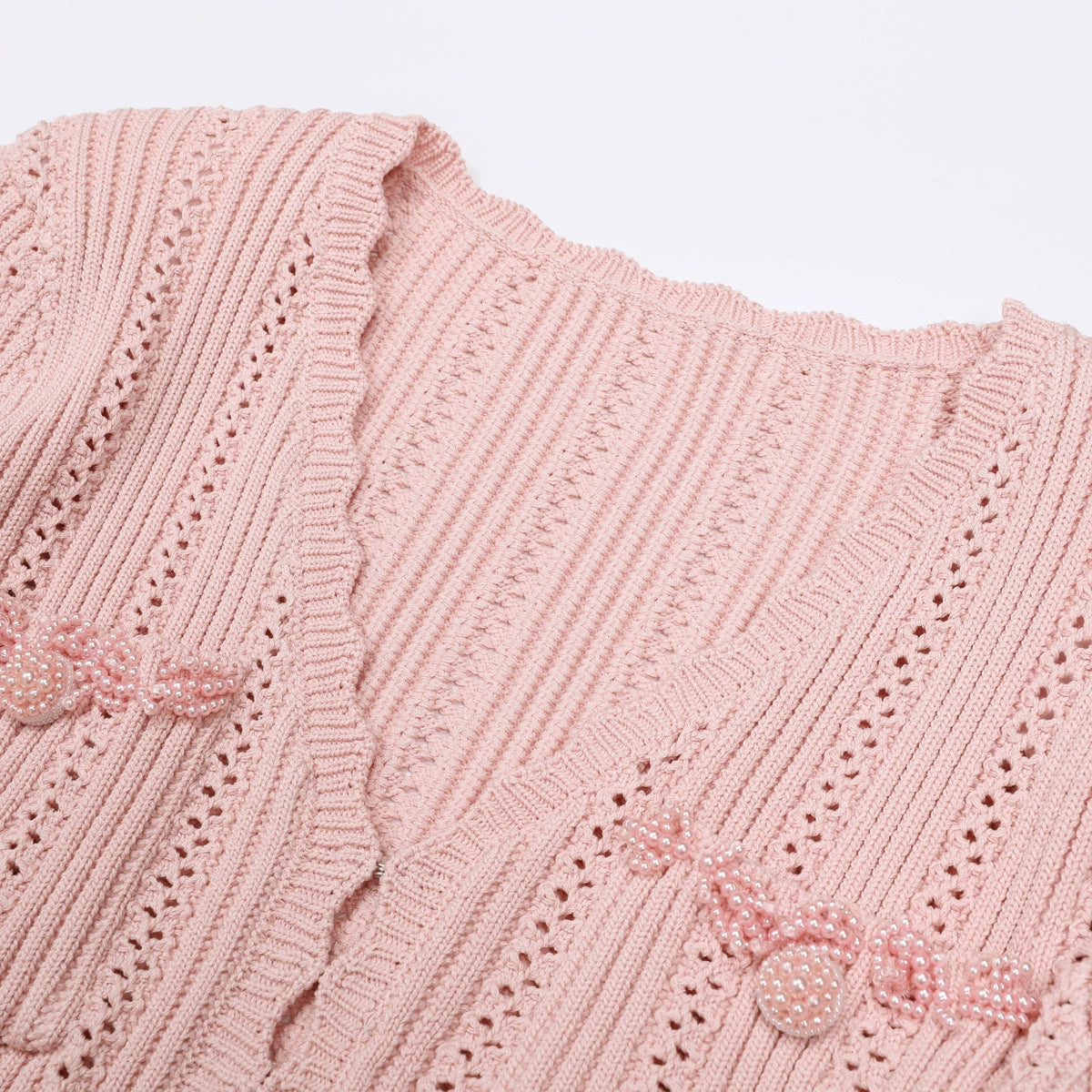 Elegant Pink Beaded Knit Mini Dress | Long Sleeve & Flattering Fit