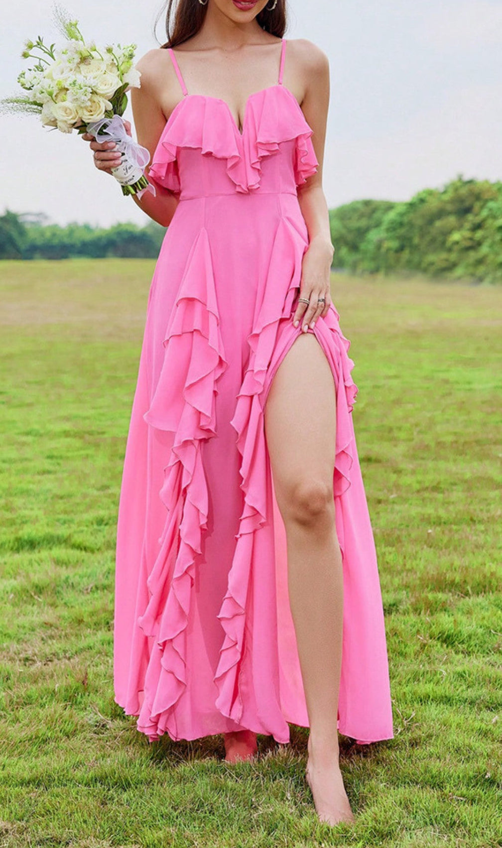 Amalthea Slit Ruffle Maxi Dress