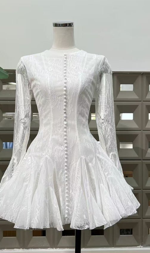 Ina Black Lace Mini Dress - Elegant Long Sleeve Cocktail Dress