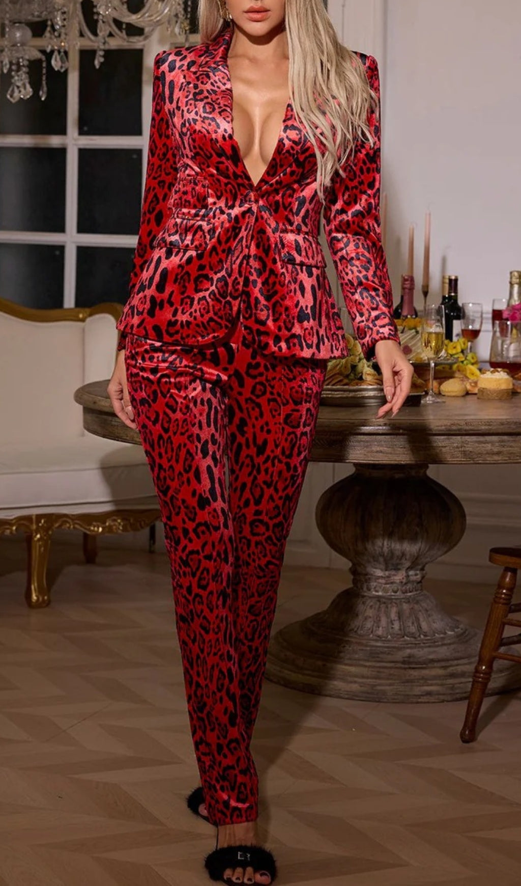Cliff Red Long Sleeve Leopard Blazer Set