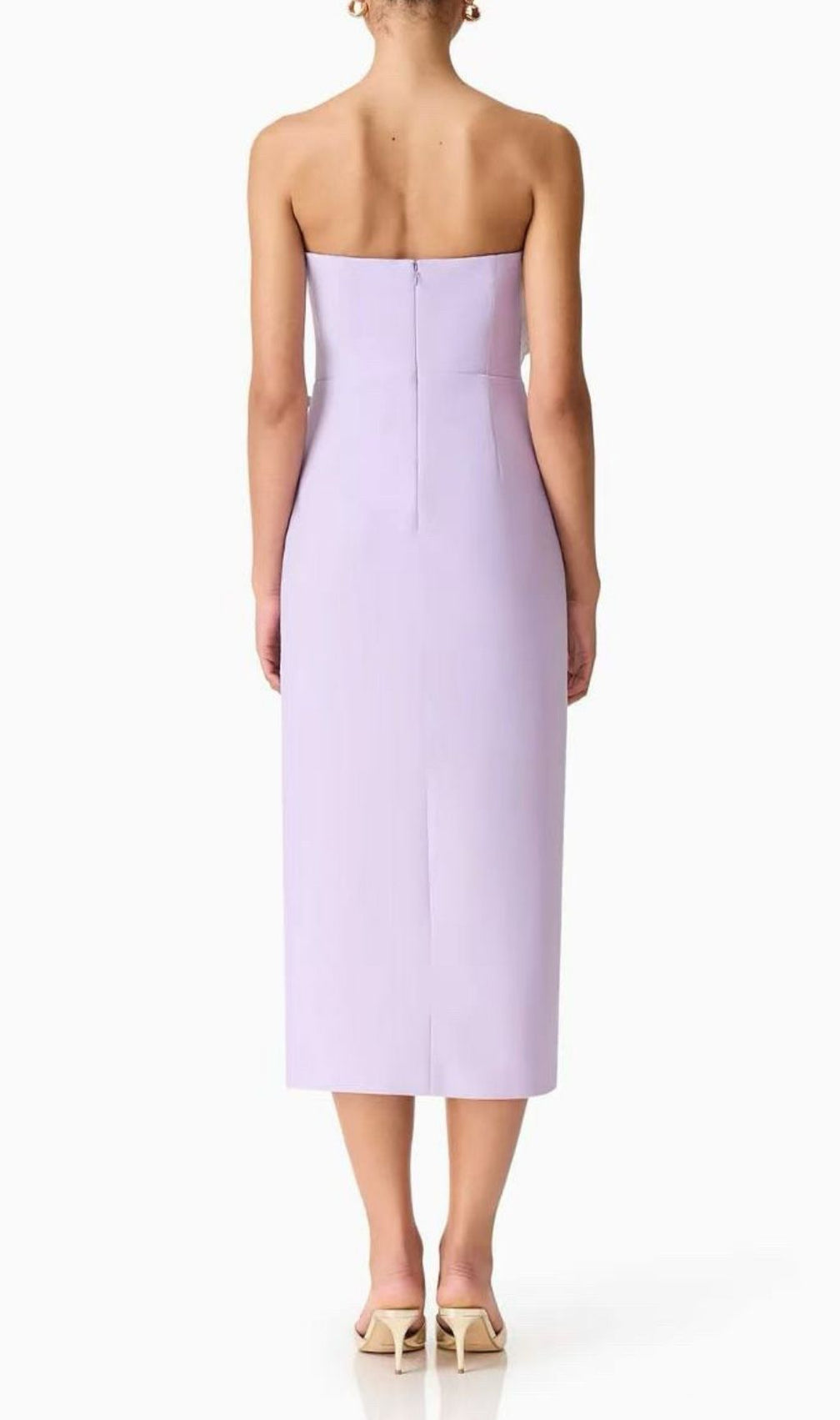 Kifle Chic Lavender Strapless Midi Dress with 3D Floral Embroidery