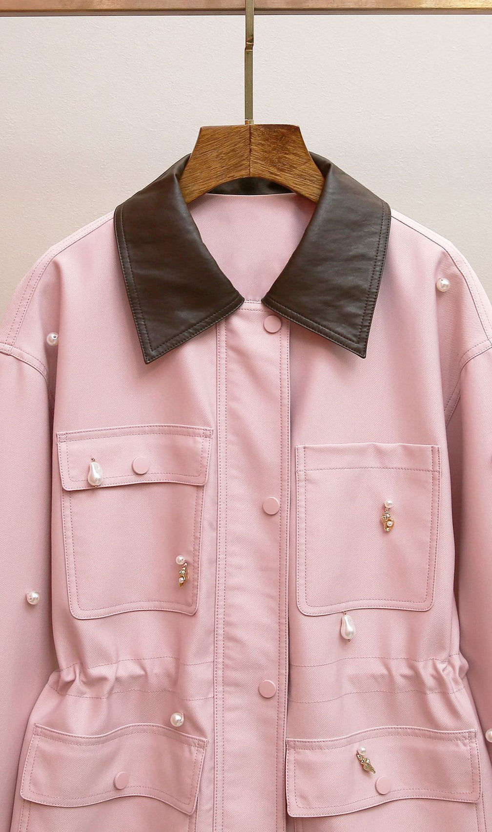 Chic Pink Pearl Embellished Utility Jacket - Harita Collection