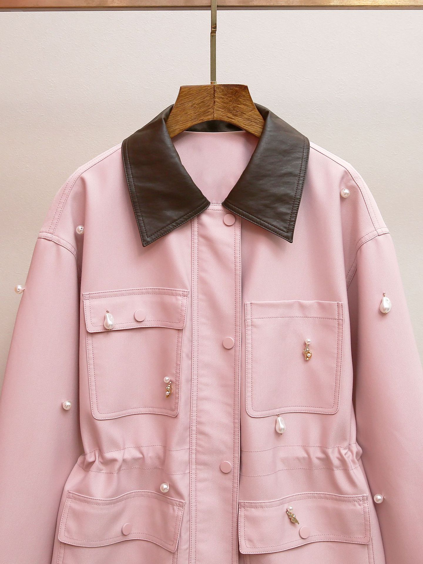 Chic Pink Pearl Embellished Utility Jacket - Harita Collection