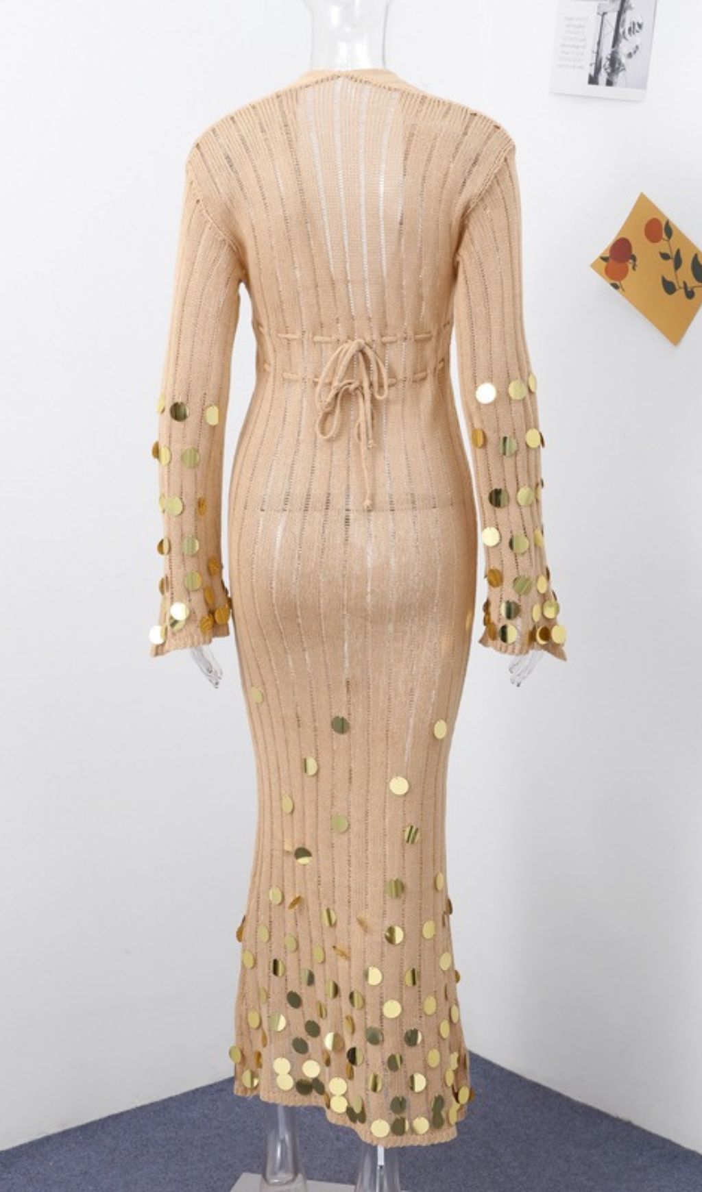 Honza Dazzling Gold Sequin Knit Maxi Dress - Effortless Glamour