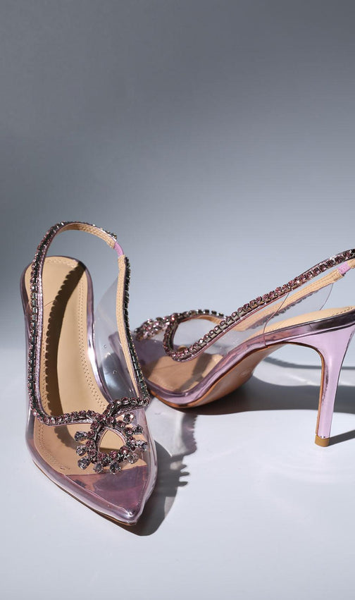 Crystal Cutout Embellished Pumps In Pink