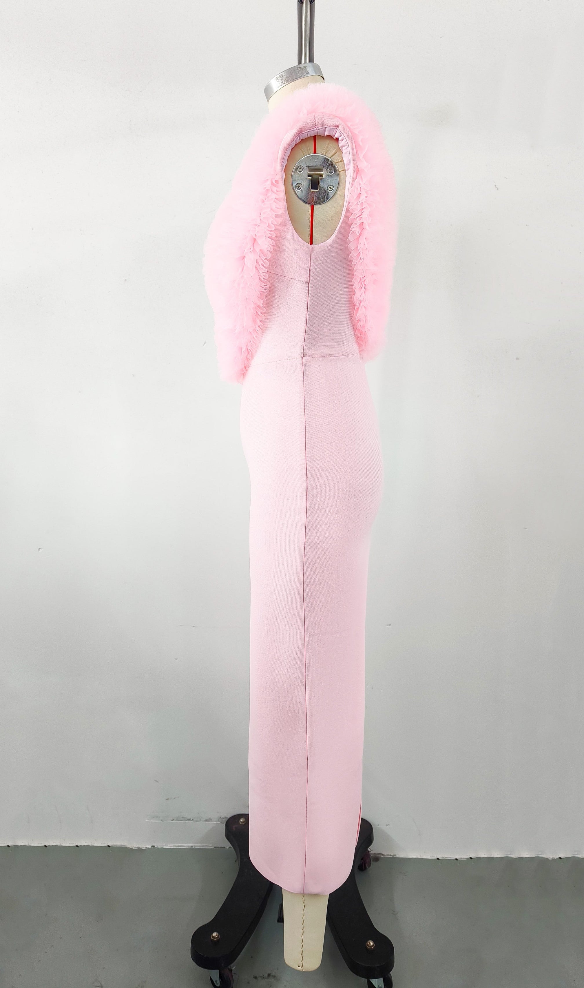Alora Pink Faux Fur Maxi Dress