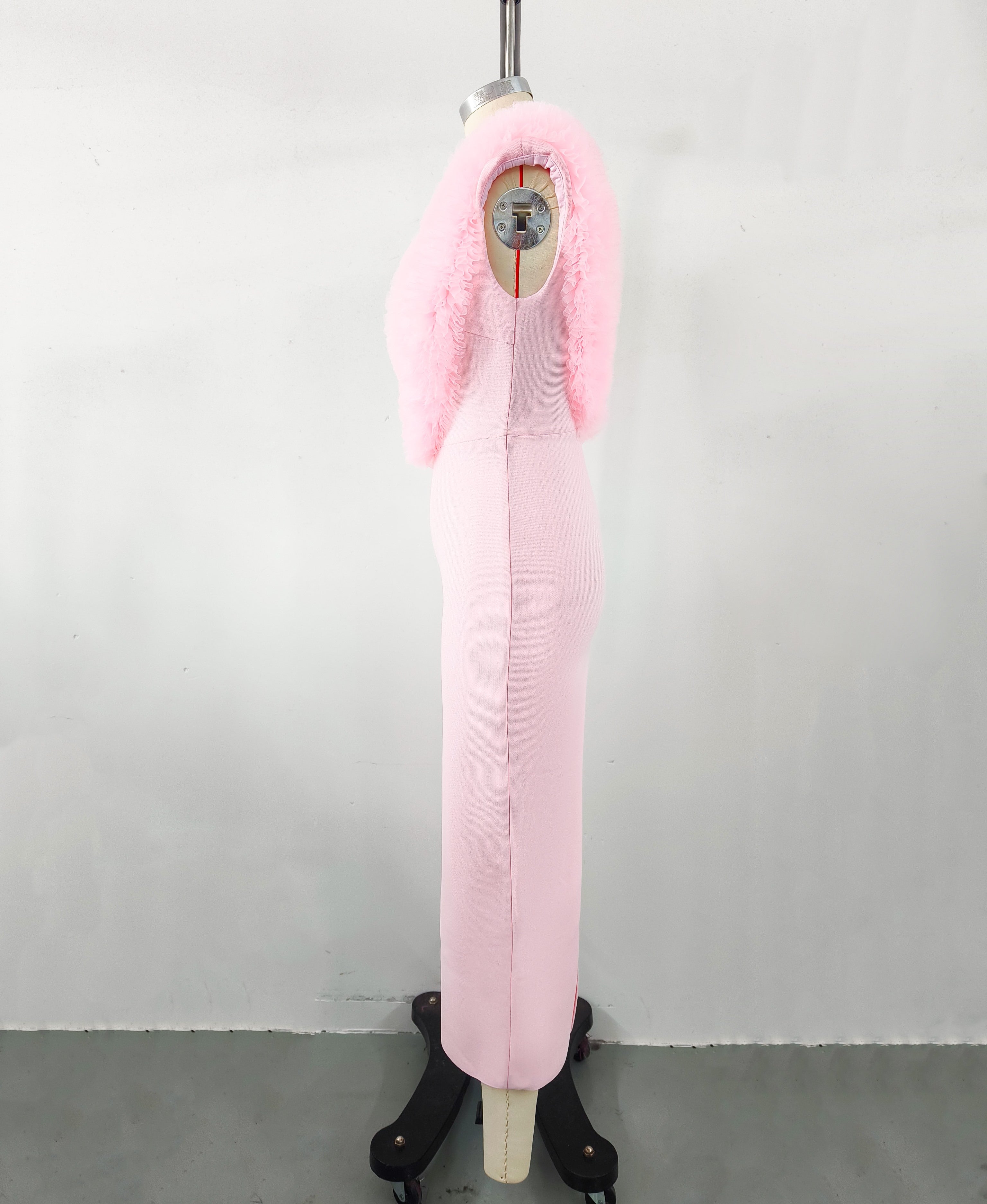 Alora Pink Faux Fur Maxi Dress