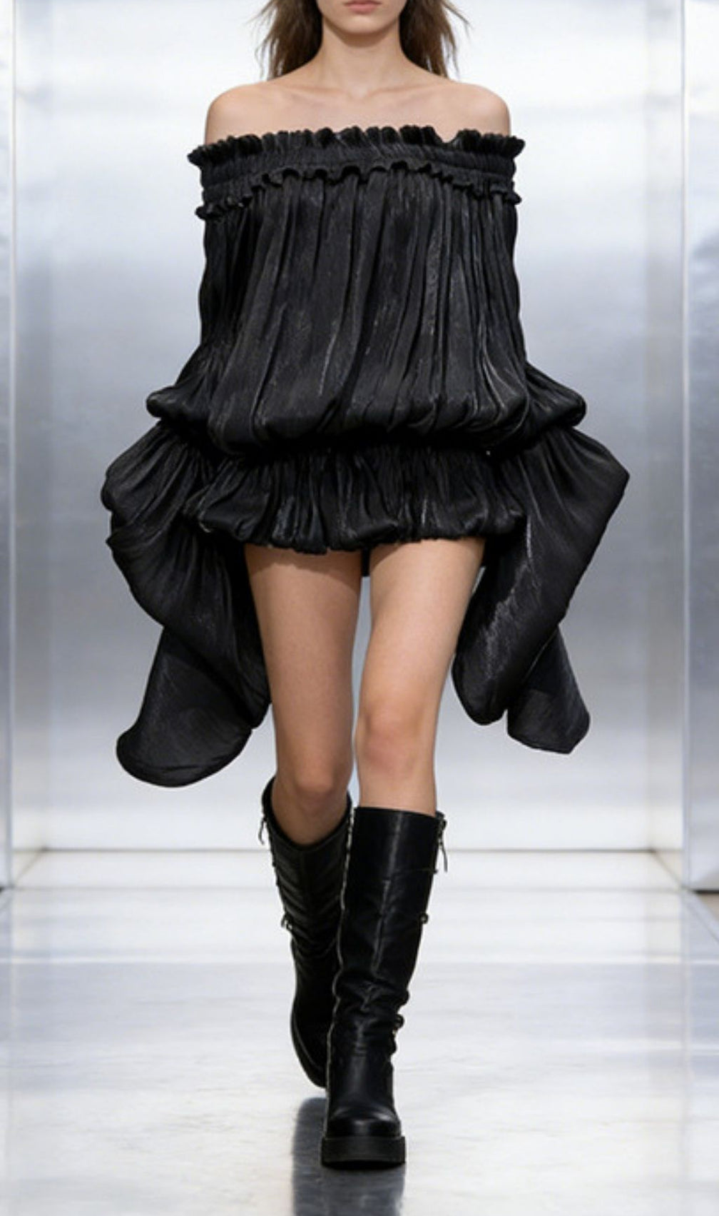 Kalolina Ethereal Off-Shoulder Ruffle Chiffon Mini Dress