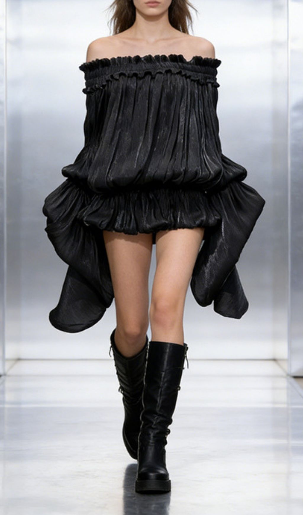 Kalolina Ethereal Off-Shoulder Ruffle Chiffon Mini Dress