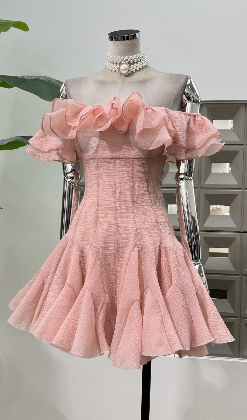 Dotty Ruffle Off-Shoulder Mini Dress