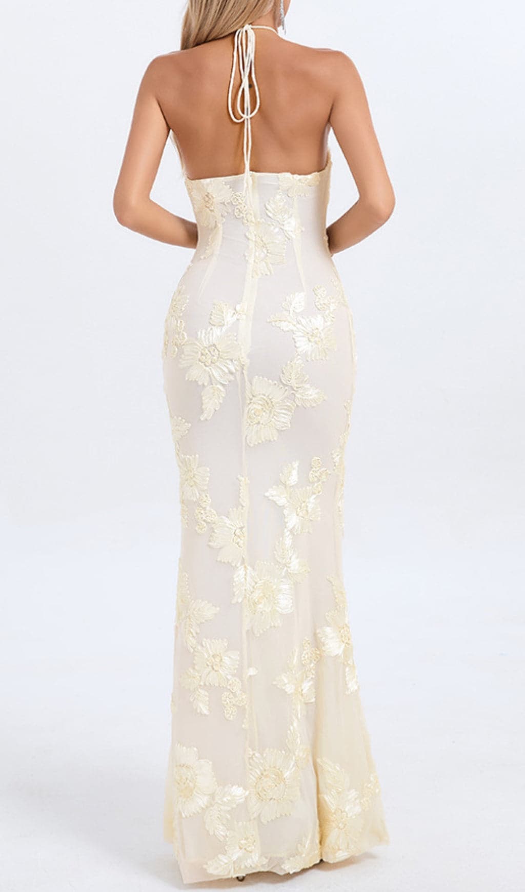Bambi Ivory Halter Flower Maxi Dress