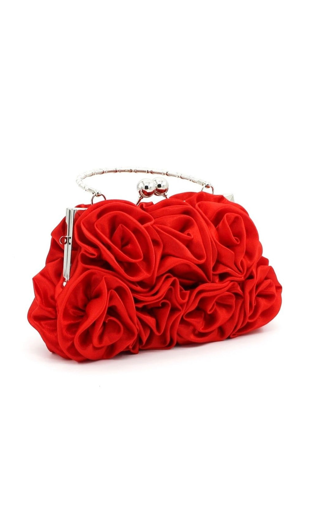 Adahy Red Floral Satin Clutch | Elegant Rose Evening Bag with Beaded Handle