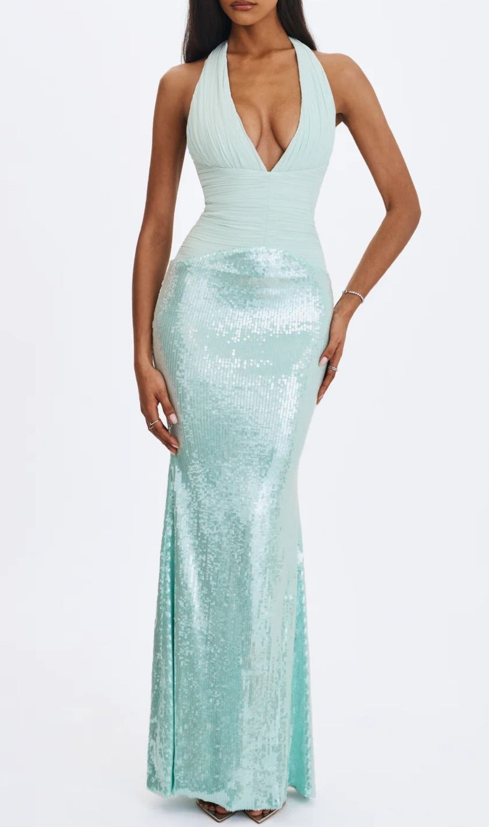 Kerra Mint Sequin Halter Maxi Gown - Prom & Formal Elegance