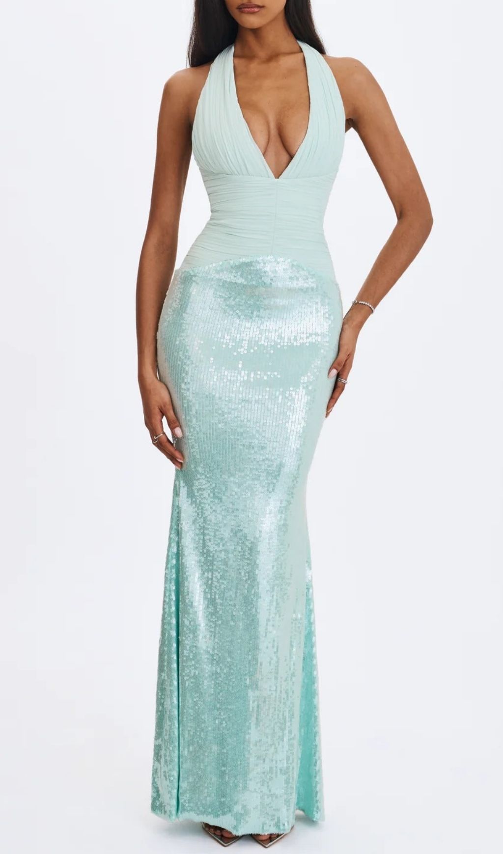 Kerra Mint Sequin Halter Maxi Gown - Prom & Formal Elegance