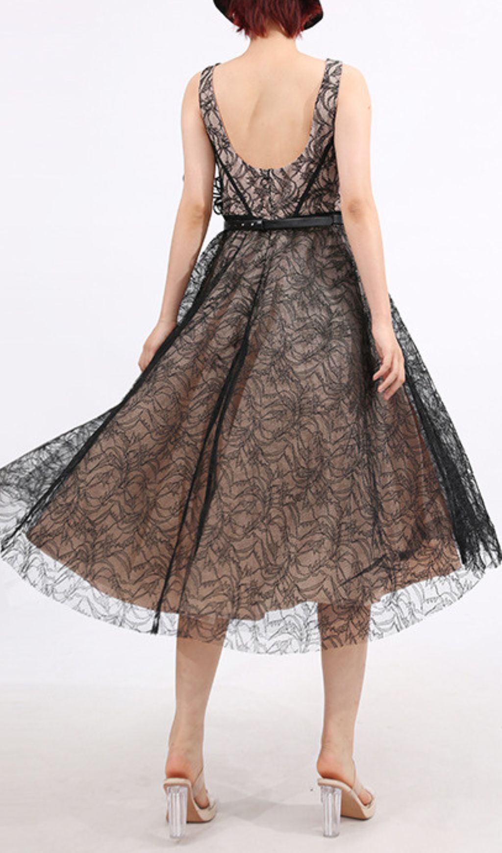 Frenchie Black Lace Flower Midi Dress