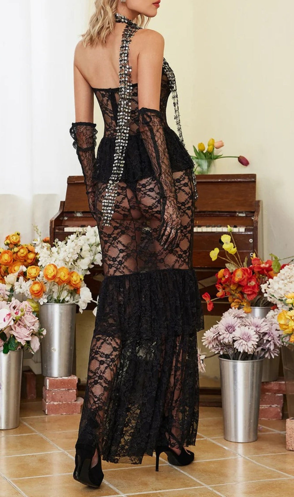 Addilyn Black Strapless Lace Mermaid Dress