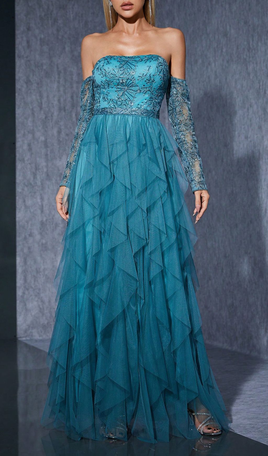 Hamako Off-Shoulder Mesh Maxi Dress