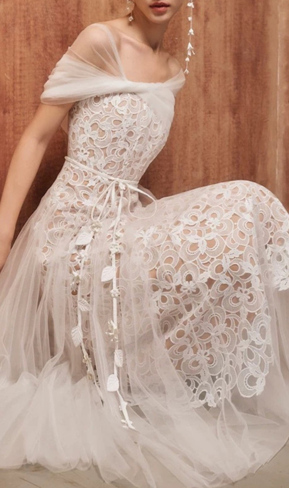 Evette White Mesh Lace Midi Dress