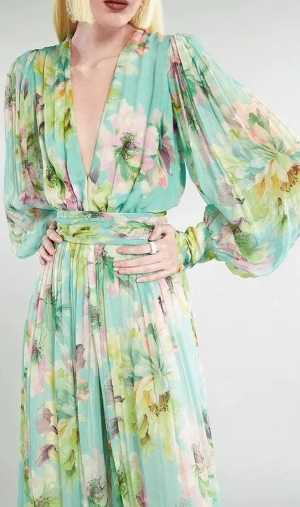 Frymet Floral Printed Long Sleeve Maxi Dress