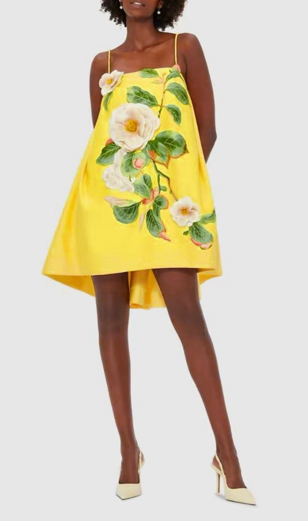 Fina Yellow Flower Embroidery Mini Dress