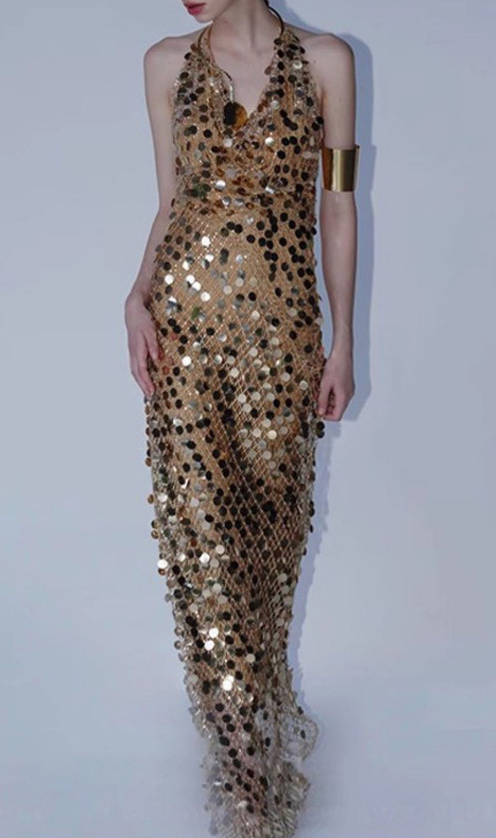 Averixal Glamorous Gold Sequin Backless Halter Maxi Dress – Your Showstopper Gown