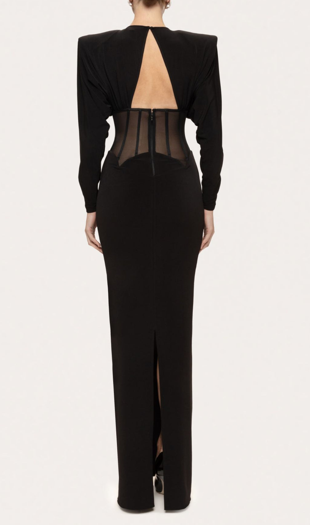 Inara Black Long Sleeve Corset Maxi Dress