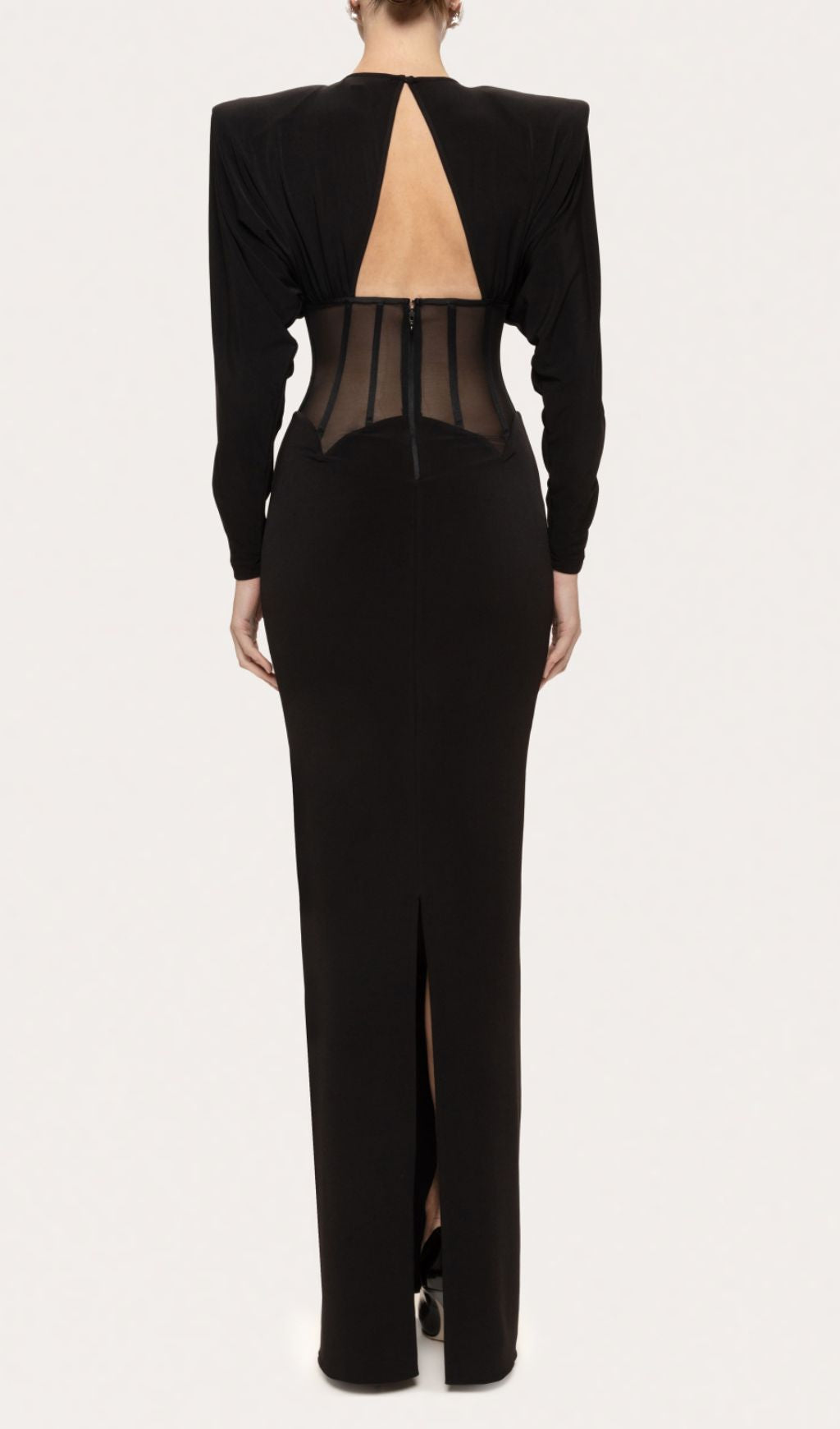 Inara Black Long Sleeve Corset Maxi Dress