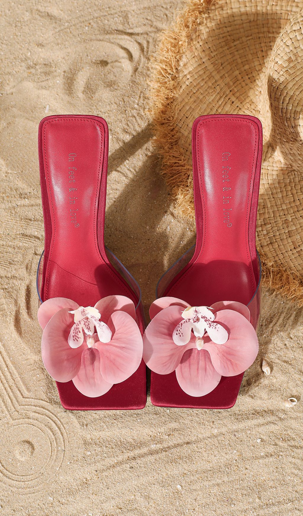 On Feet & In Love® Hopper Red Orchid Heeled Mules for Women