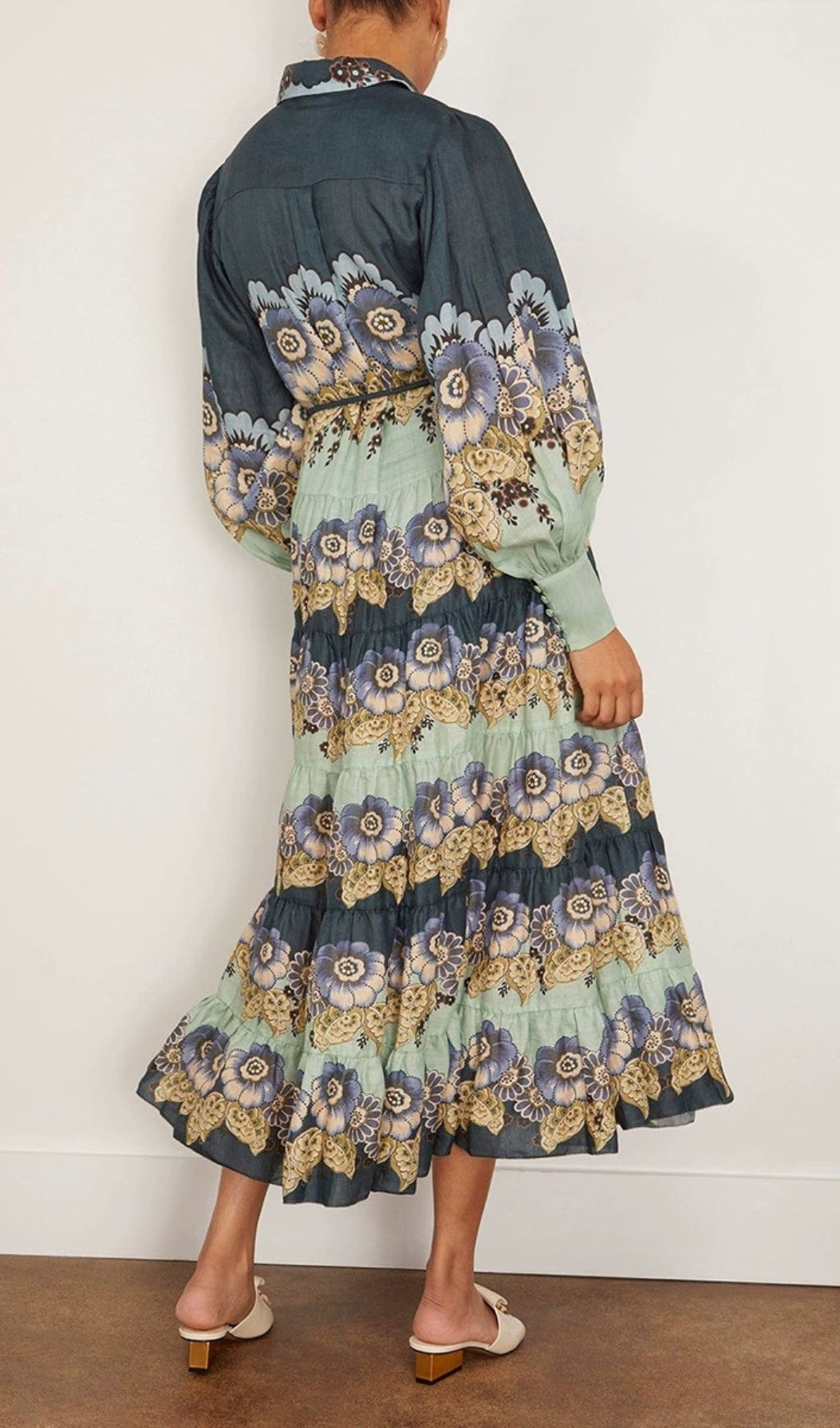 Fearne Printed Lantern Long Sleeve Midi Dress