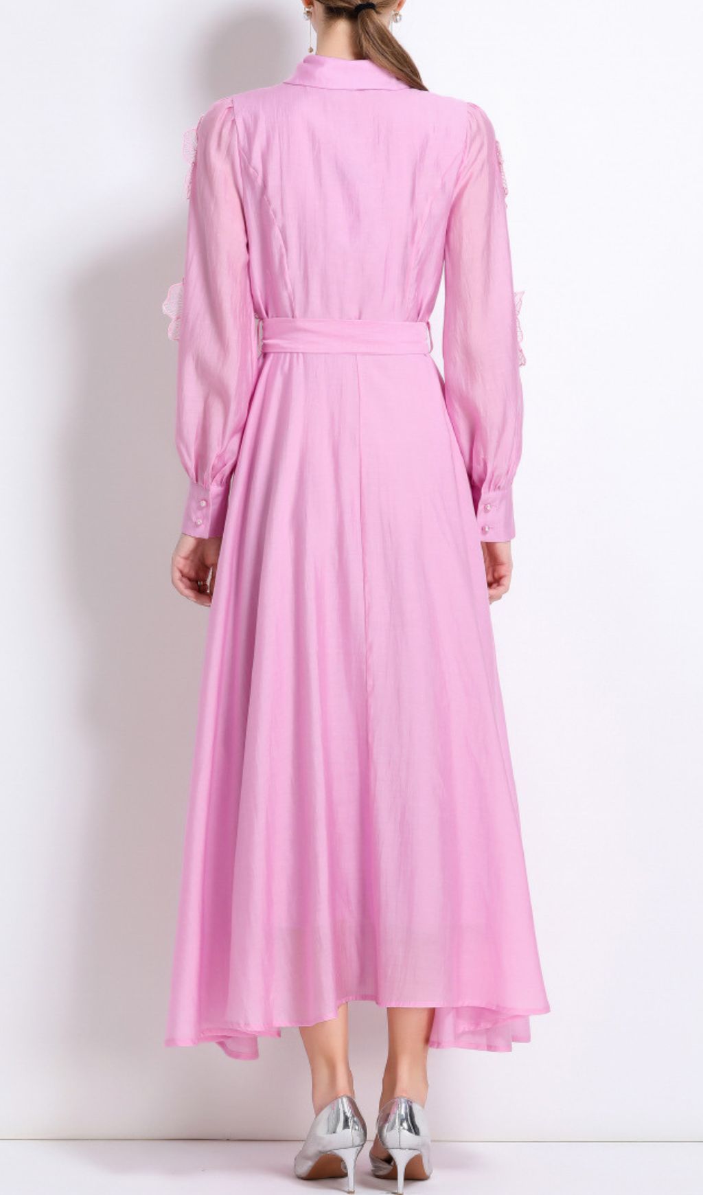 Holly Pink Flower Long Sleeve Midi Dress