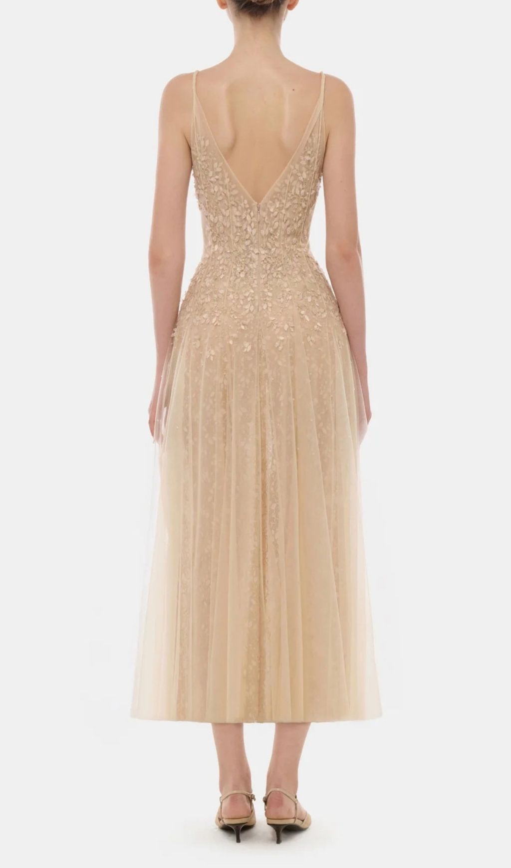 Kimaya Embellished V-Neck Mesh Maxi Dress - Red Carpet Ready Gown