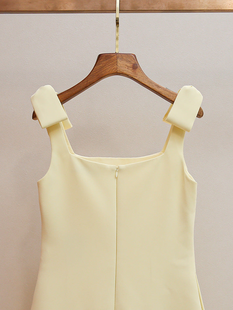 Havily Chic Yellow 3D Rosette Mini Dress | Elegant Floral Applique