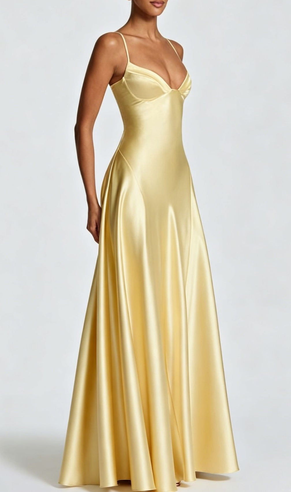 Krikor Yellow Strappy Satin Maxi Dress