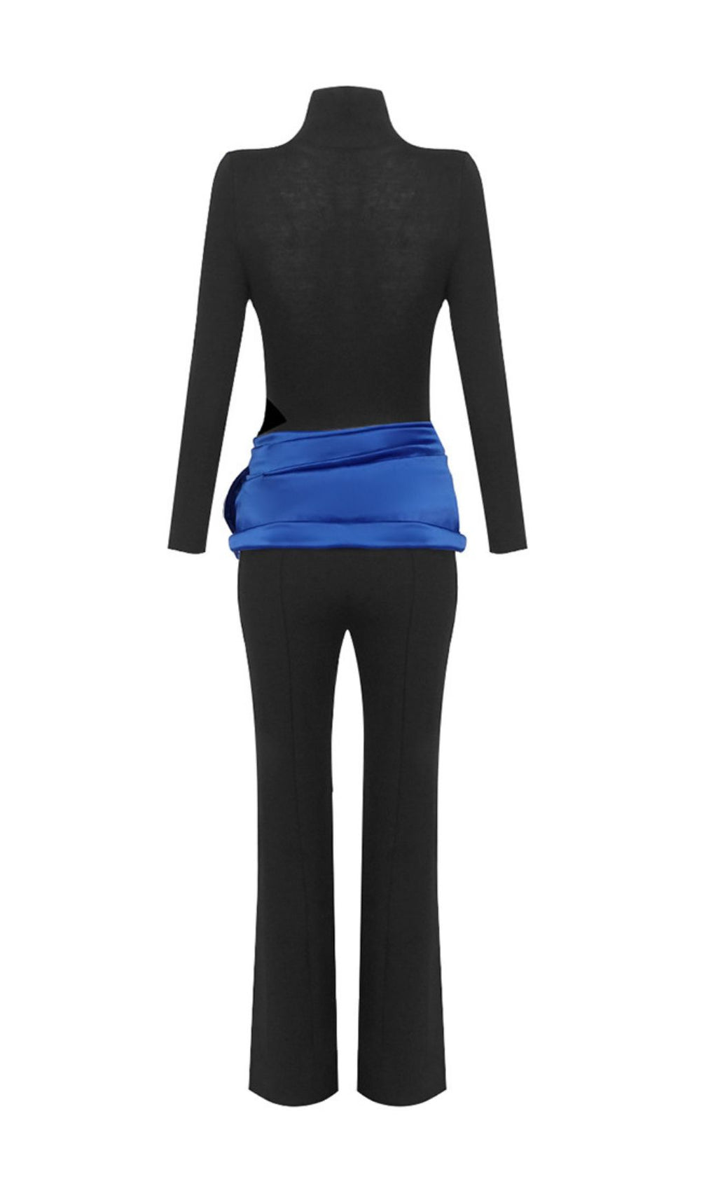 Joie Black 3-Piece Set: Bodysuit, Flare Pants & Vibrant Blue Floral Belt