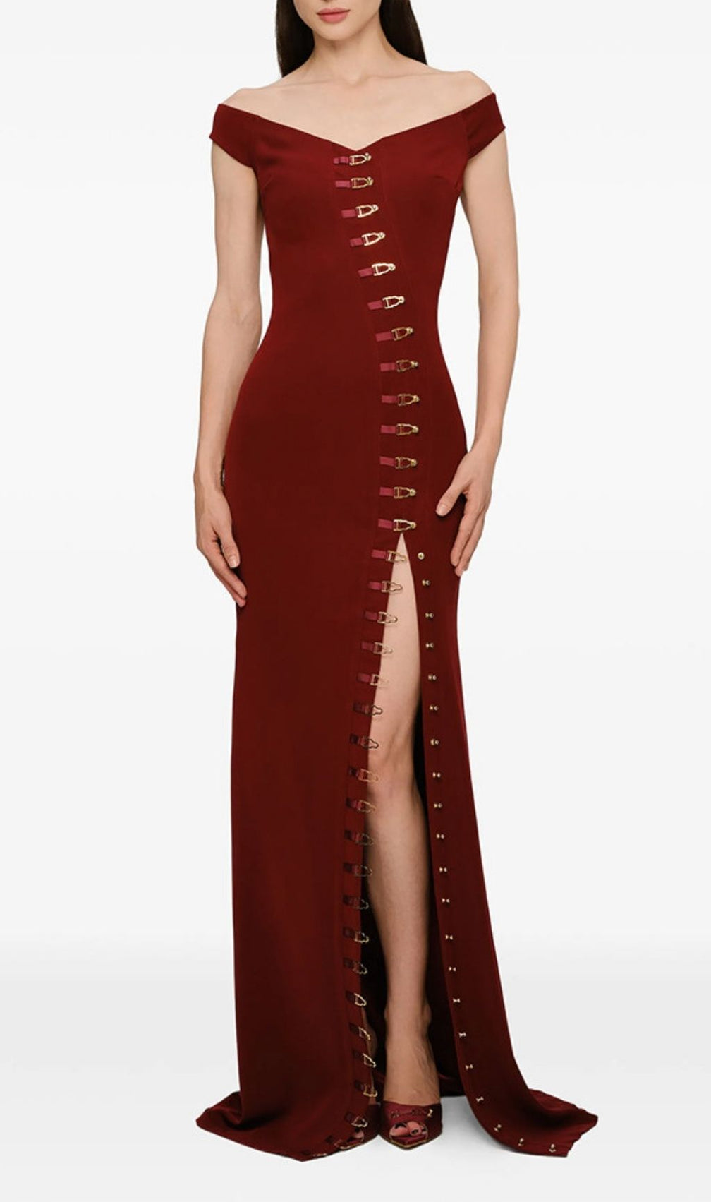 Kylen Off-Shoulder Metal Buckle Maxi Dress