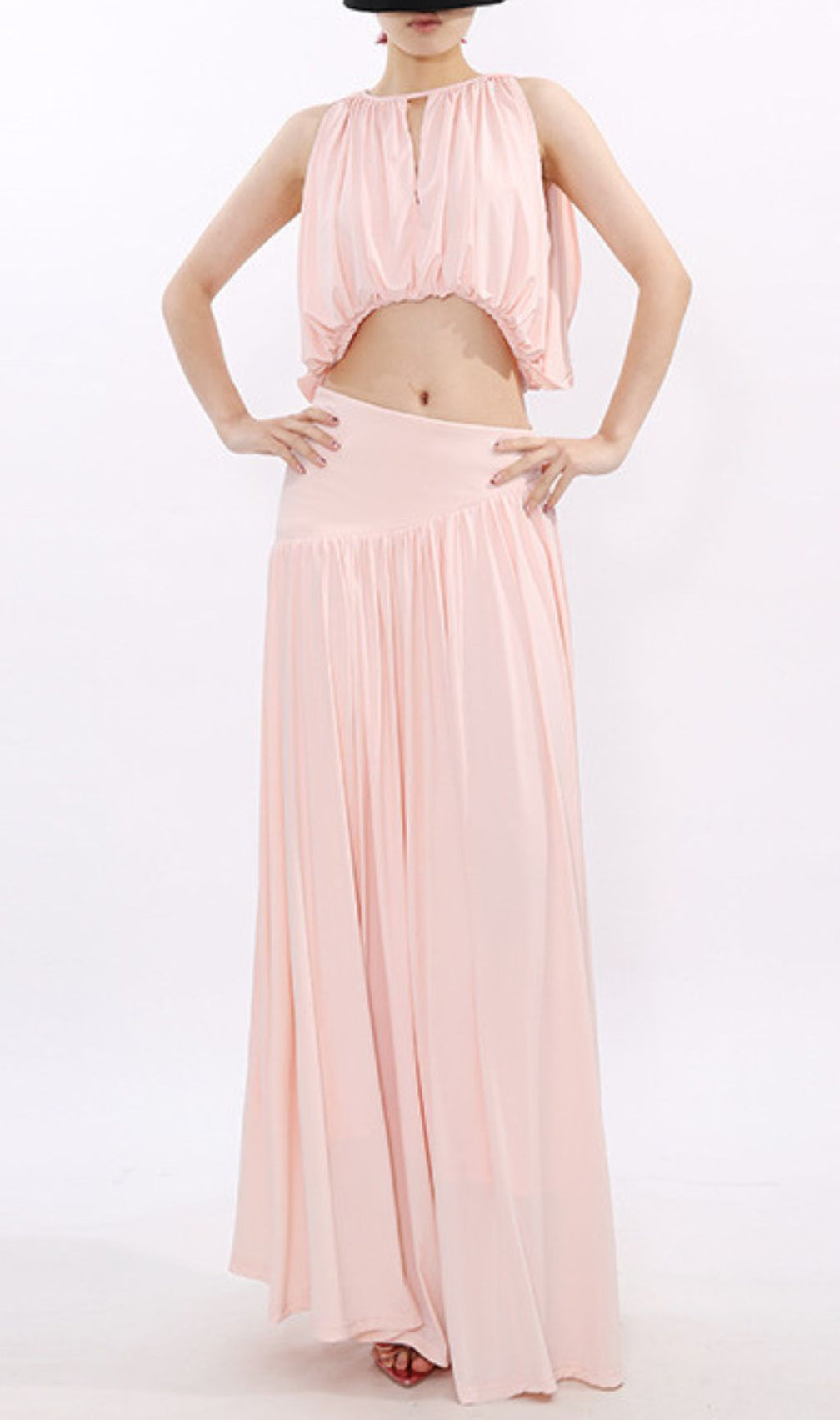 Jennyl Effortless Chic Blush Pink Crop Top & Maxi Skirt Set | Two-Piece Outfit