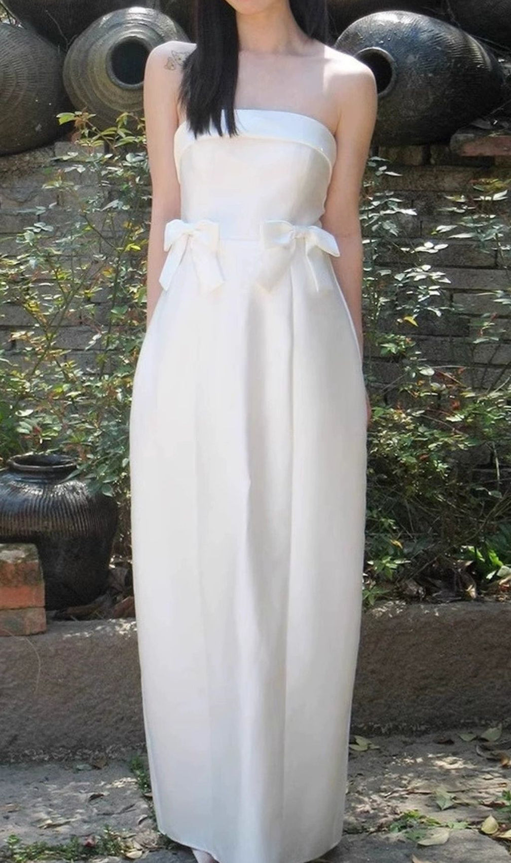 Fayruz White Strapless Bow Maxi Dress