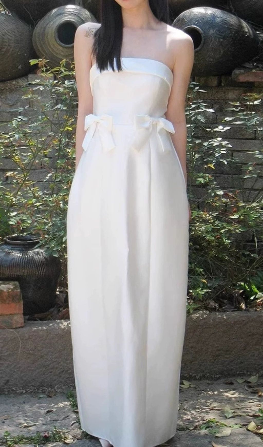 Fayruz White Strapless Bow Maxi Dress