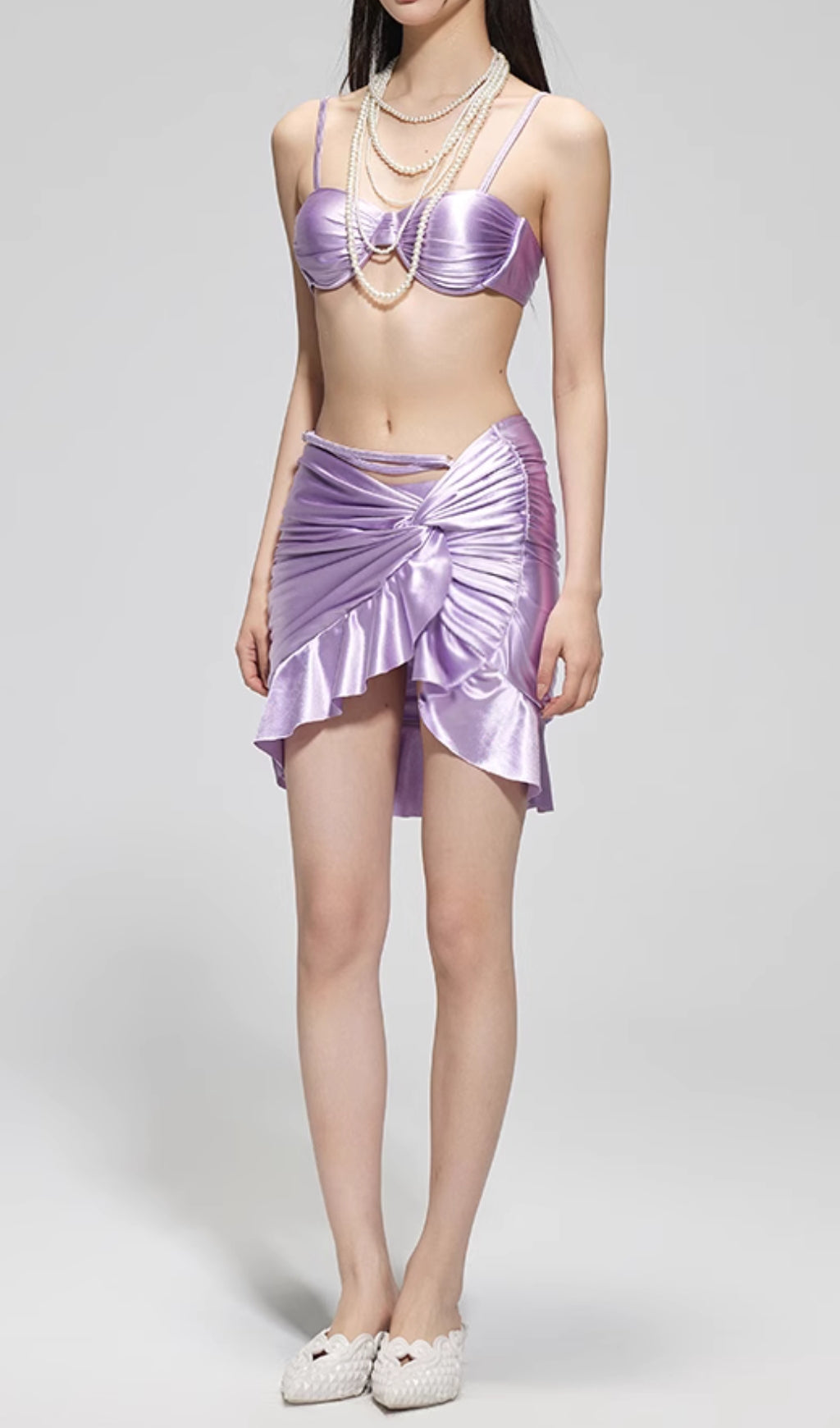 Drexel Purple Ruched Three-Piece Swimsuit