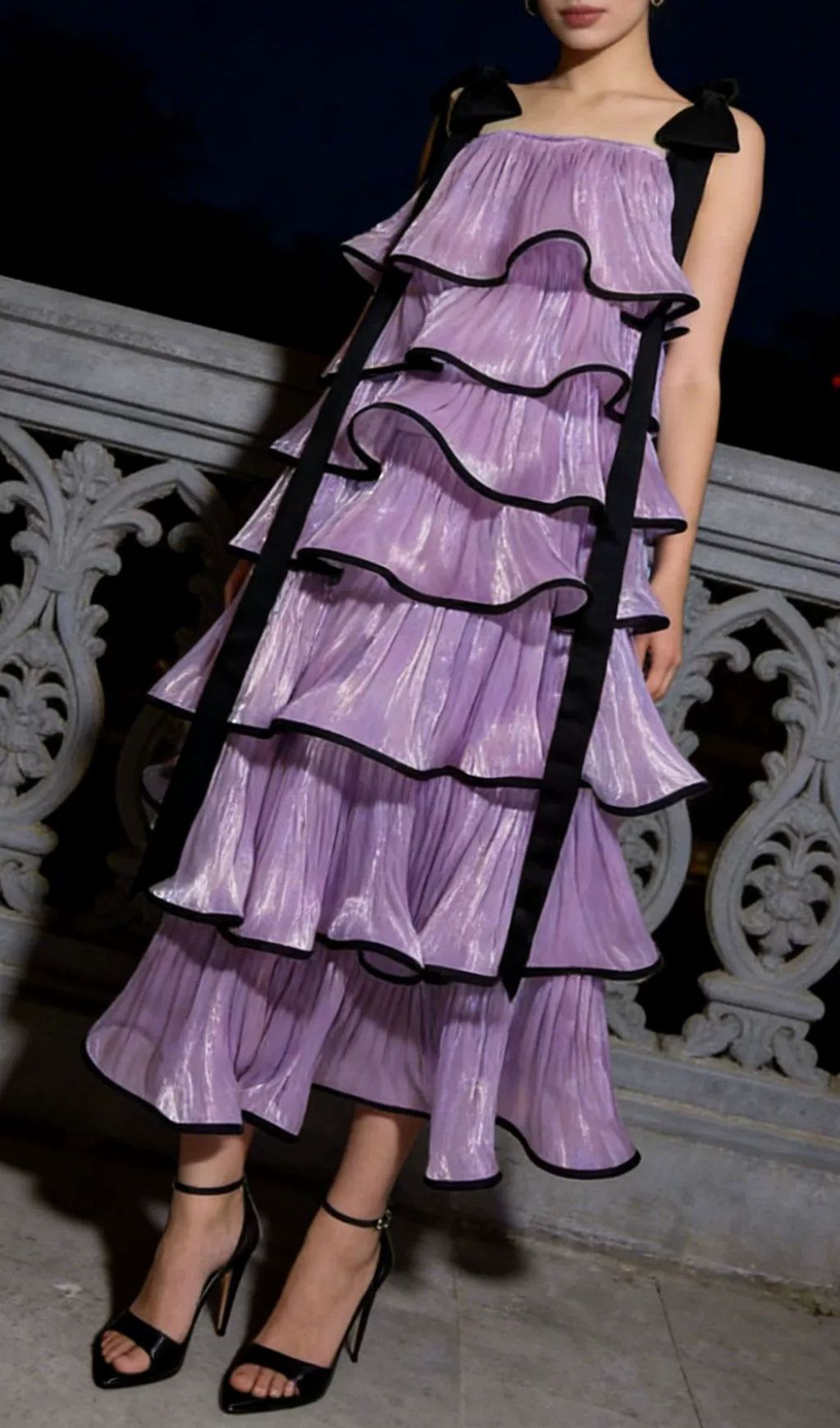 Jenneva Fuchsia Tiered Ruffle Maxi Dress - Elegant Bow Straps