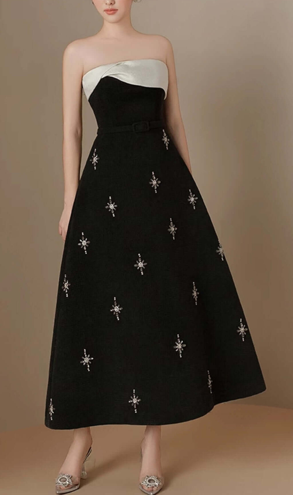 Arilla Strapless Embellished Midi Dress