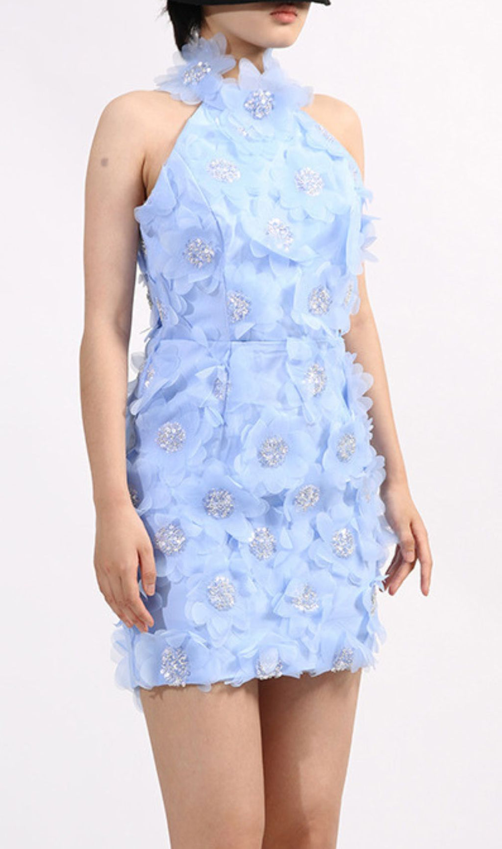 Georgiy Halter Flower Sequin Mini Dress