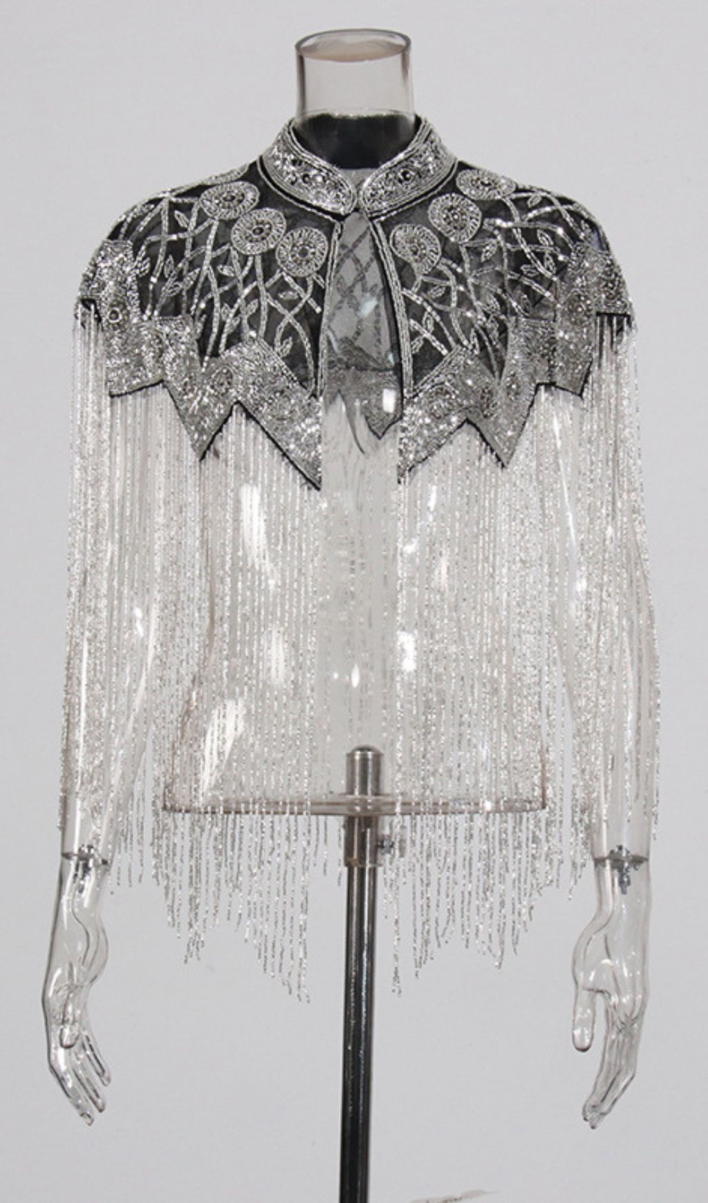 Idana Glamorous Silver Beaded Fringed Shawl