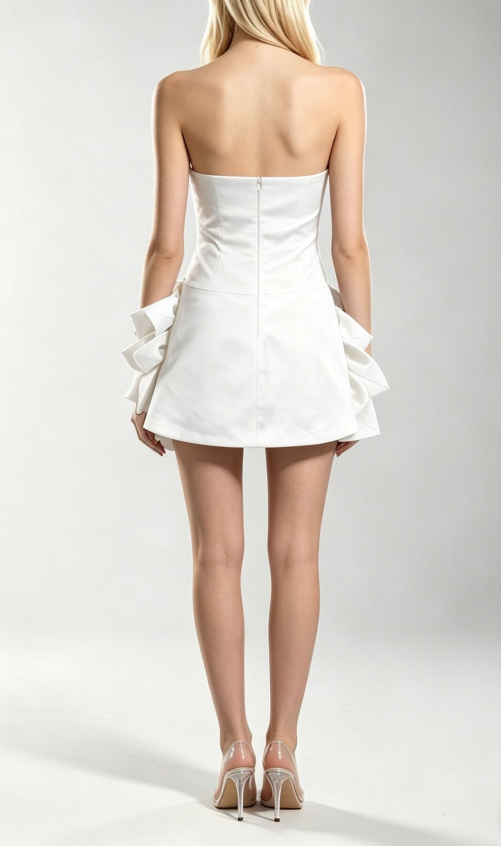 Korina White Strapless 3D Flower Mini Dress