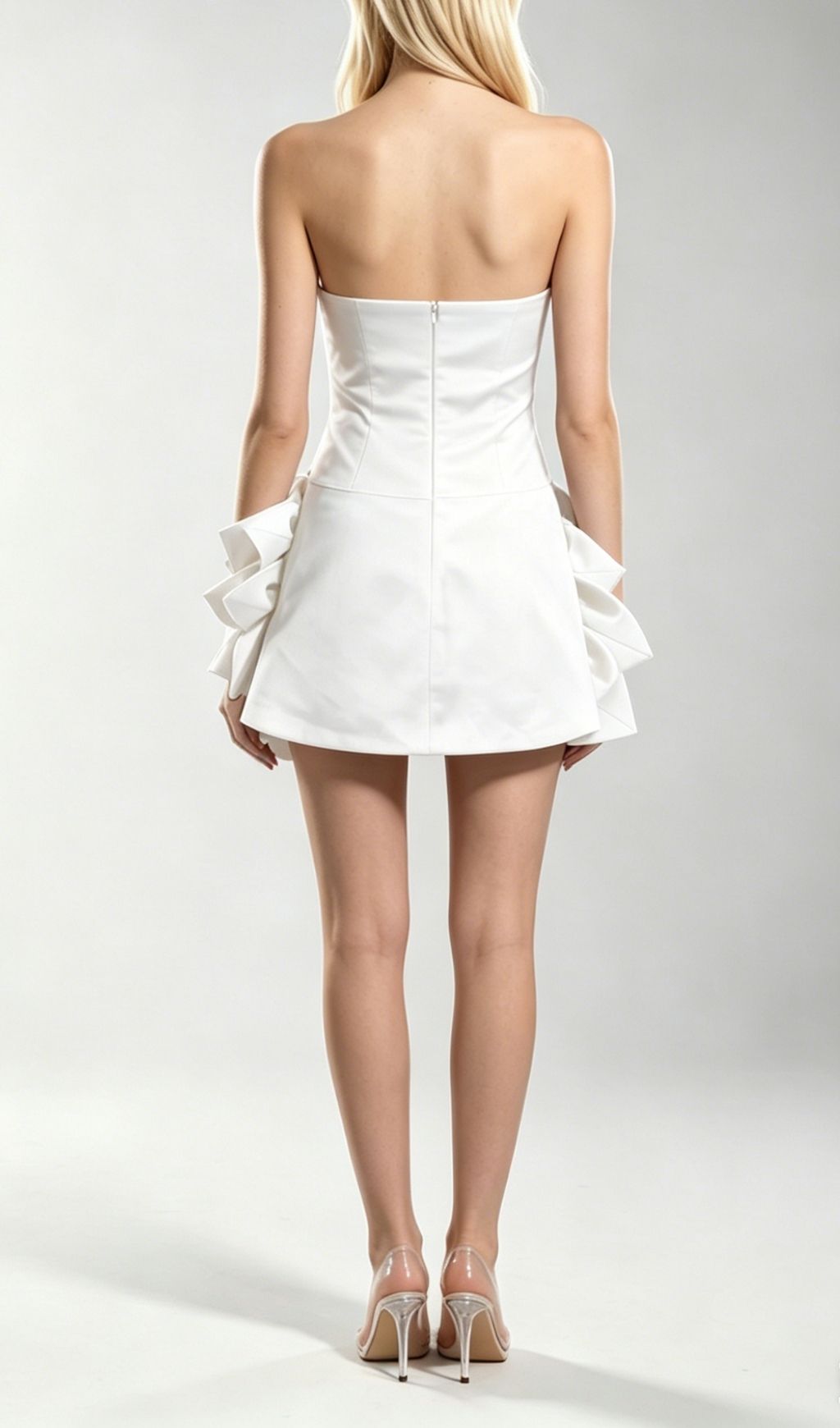Korina White Strapless 3D Flower Mini Dress