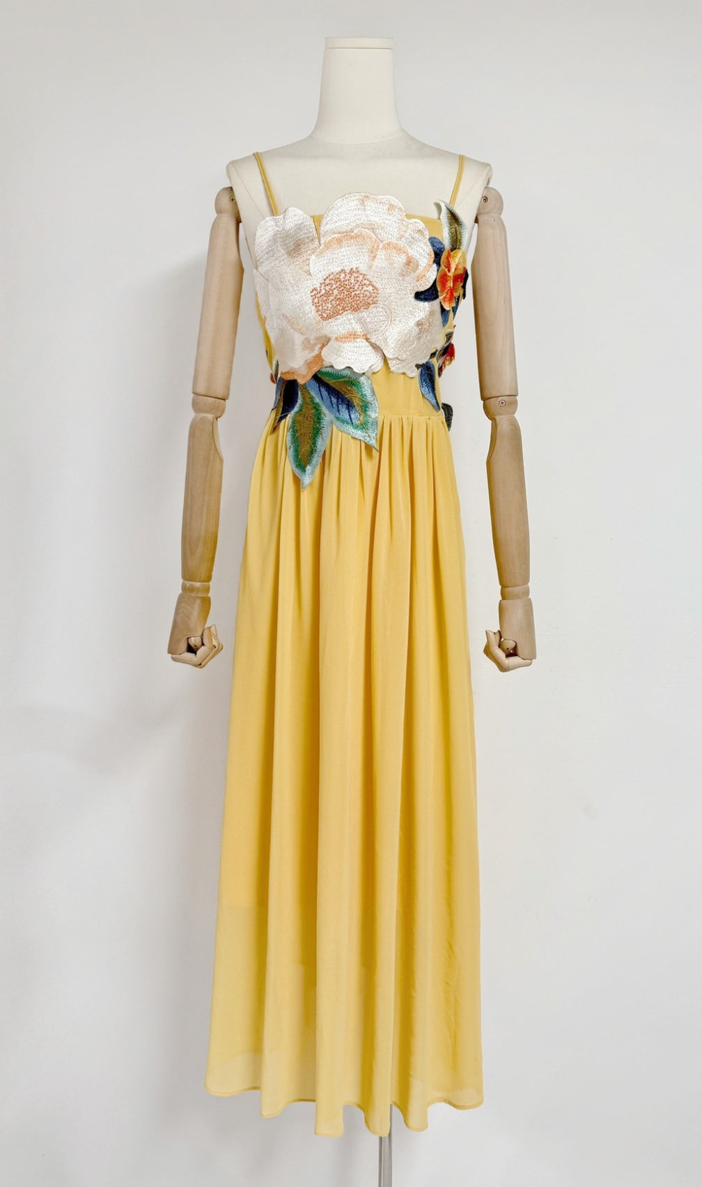 Emanuele Yellow Flower Embroidery Maxi Dress