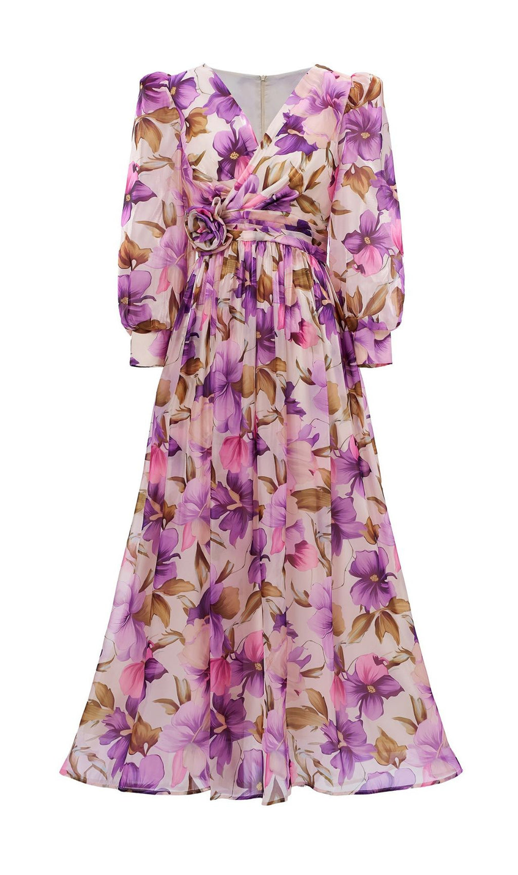 Ferial Purple Floral Printed Long Sleeve Maxi Dress