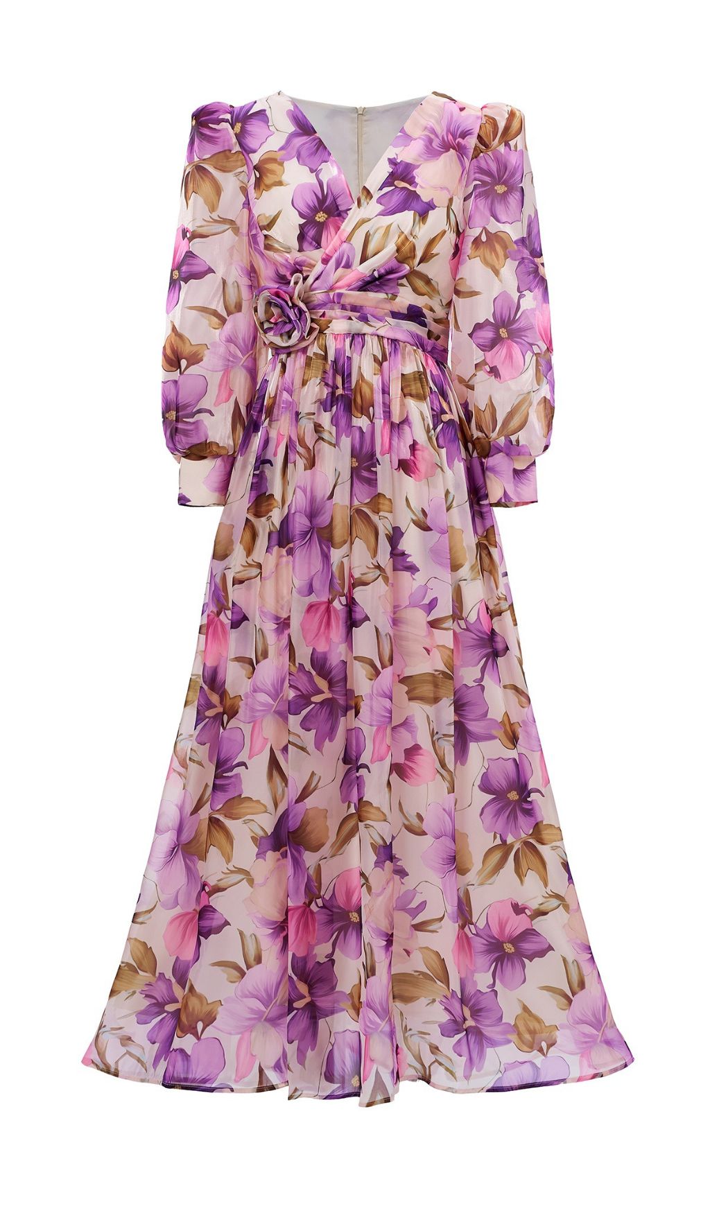 Ferial Purple Floral Printed Long Sleeve Maxi Dress