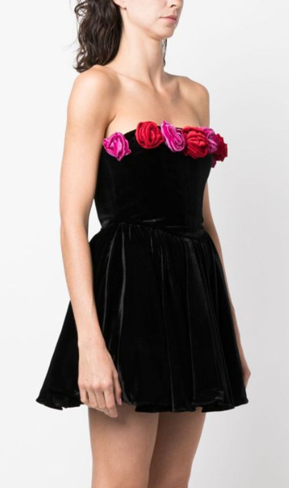 Aibhilin Flower Embellished Velvet Dress